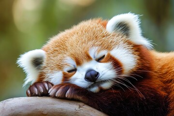 Obraz premium Sleeping Red Panda. Funny cute animal image, ai