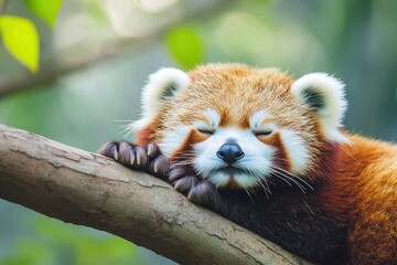 Sleeping Red Panda. Funny cute animal image, ai
