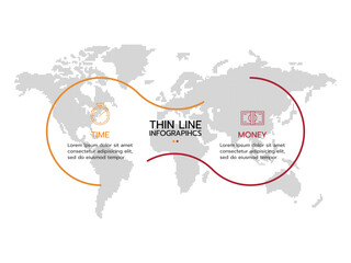 2 Options infographics template. Concept with step of time and money.