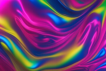 Fototapeta premium Holographic fluid background with hot pink, electric blue, lime green and vibrant yellow colors