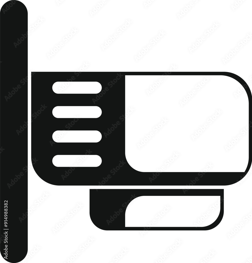 Poster electronic device with buttons and a screen displaying important information mounted on a wall