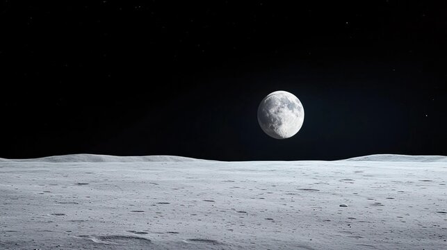 A crescent moon shines brightly in the night sky.