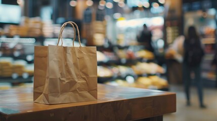 Eco-Friendly Shopping Bag on Cafe Table