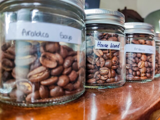 coffee beans ready to be ground, coffee beans in glass jar, coffee beans in jar, beans in a jar, coffee beans Arabica Coffee Beans, robusta coffee beans, various kinds of coffee beans in Indonesia