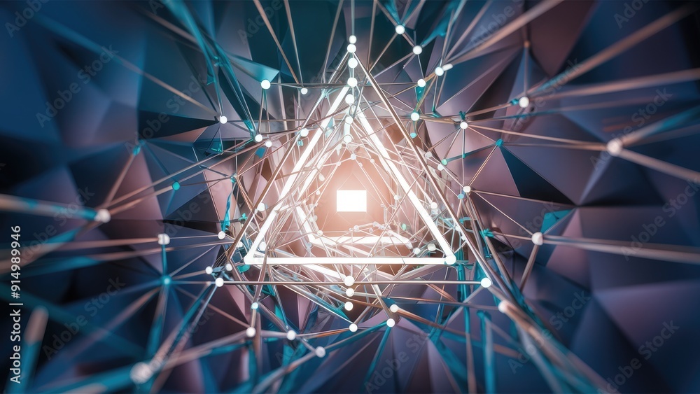 Poster futuristic low poly abstract background featuring geometric triangles interconnected by dots and lin