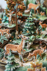 Obraz premium Intricate Forest Pop-Up Card with Woodland Creatures and Lush Foliage