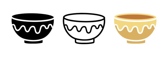 Set of Bowl cartoon doodle with beautiful pattern, Vector, Illustration.