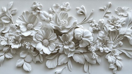 Elegant Floral Bas Relief Wall Art in Neutral Tones