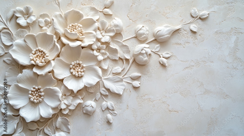 Wall mural elegant white floral bas-relief wall art decoration