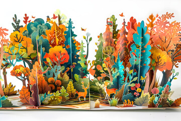 Intricate Forest Pop-Up Card with Woodland Creatures and Lush Foliage