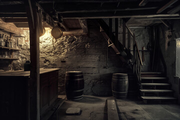 Old spacious basement interior. Generative AI