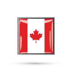 Canada flag. Canadian square button flag glossy and 3d shining. National flag  of Canada for national day celebration isolated on white background vector illustration.