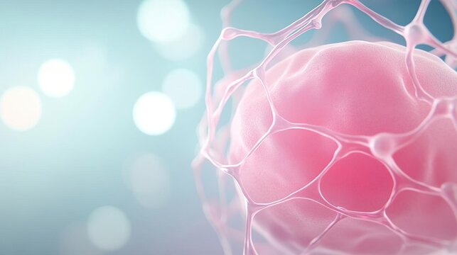 Abstract 3D rendering of a pink cell within a complex network of structures.