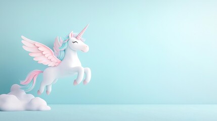 Obraz premium White unicorn with wings flying in a pastel sky.