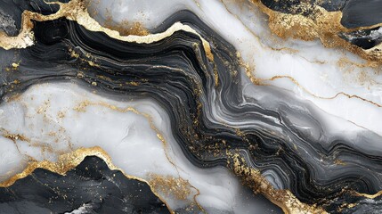 Abstract Swirling Black and Gold Marble Texture