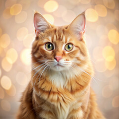 Golden Gaze: A majestic ginger cat with piercing green eyes captivates against a warm, bokeh-filled background.