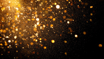 Gold Glitter Texture Isolated On Black. Amber Particles Color. Celebratory Background. Golden Explosion Of Confetti.