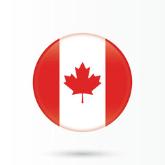 Canada flag. Canadian round flag glossy and 3d shining. National flag of Canada for national day celebration isolated on white background vector illustration.