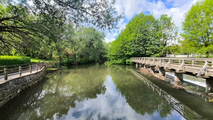 Fototapeta premium landscape by the Pivka river in spring in Postojna village, Slovenia