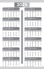 Simple Calendar Set for 2025 year