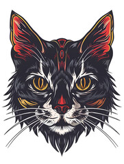 American Shorthair Cat Head traditional tattoo illustration