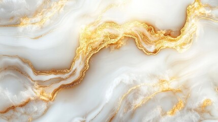 White Marble Background with Golden Veins and Glitter