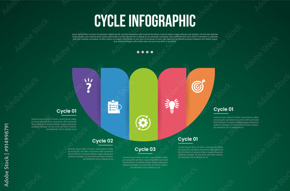 Wall mural cycle infographic with half circle slice with 5 point stage with modern dark style for slide present
