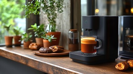 Coffee Espresso Pouring from Coffee Machine
