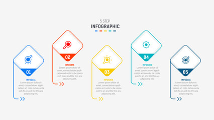 Five Step Infographic design element template for presentation. info graphic illustration. process diagram and presentations step,  banner, flow chart, 5 option template.