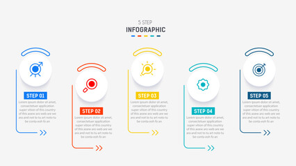 Five Step Infographic design element template for presentation. info graphic illustration. process diagram and presentations step,  banner, flow chart, 5 option template.