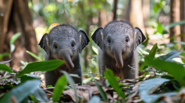 Two Baby Elephants in the Jungle - Powered by Adobe
