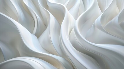 Obraz premium Soft white waves undulate smoothly, creating a tranquil and aesthetically pleasing display of fluid shapes and textures