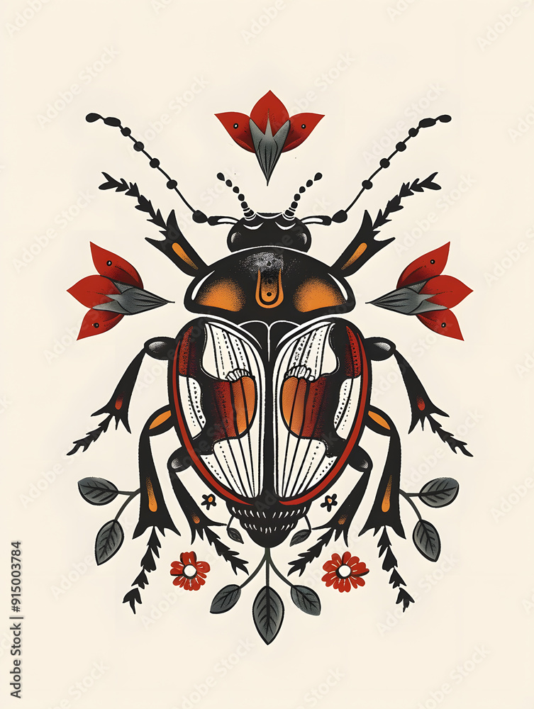 Wall mural Beetle traditional tattoo illustration