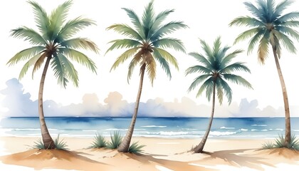 Obraz premium Palm trees on a tropical beach with a blue ocean in the background