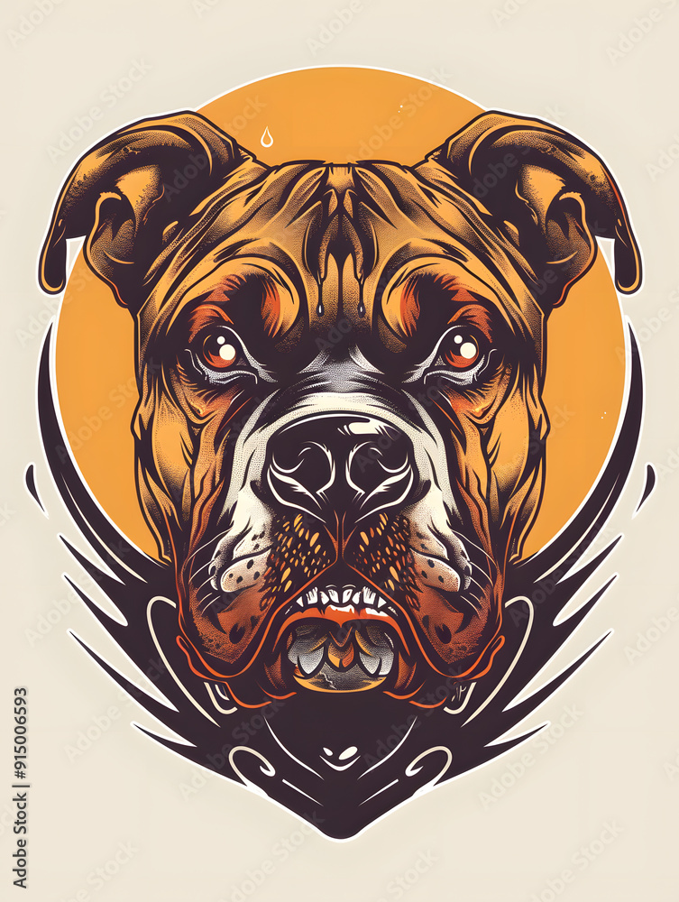 Wall mural Boxer Dog Head traditional tattoo illustration