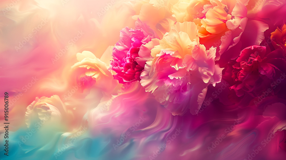 Wall mural a colorful painting of flowers with a bright pink background. the flowers are in various shades of p