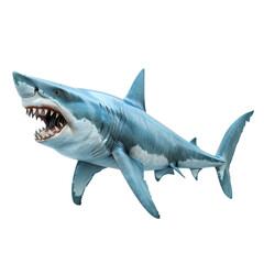 Fototapeta premium A realistic illustration of a great white shark swimming with an open mouth, showcasing its powerful teeth and sleek body.