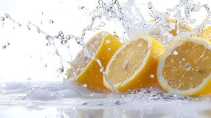 Lemon in water splash isolated PNG. isolated on a white background, design