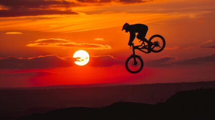 Obraz premium A man is riding a bike and jumping in the air