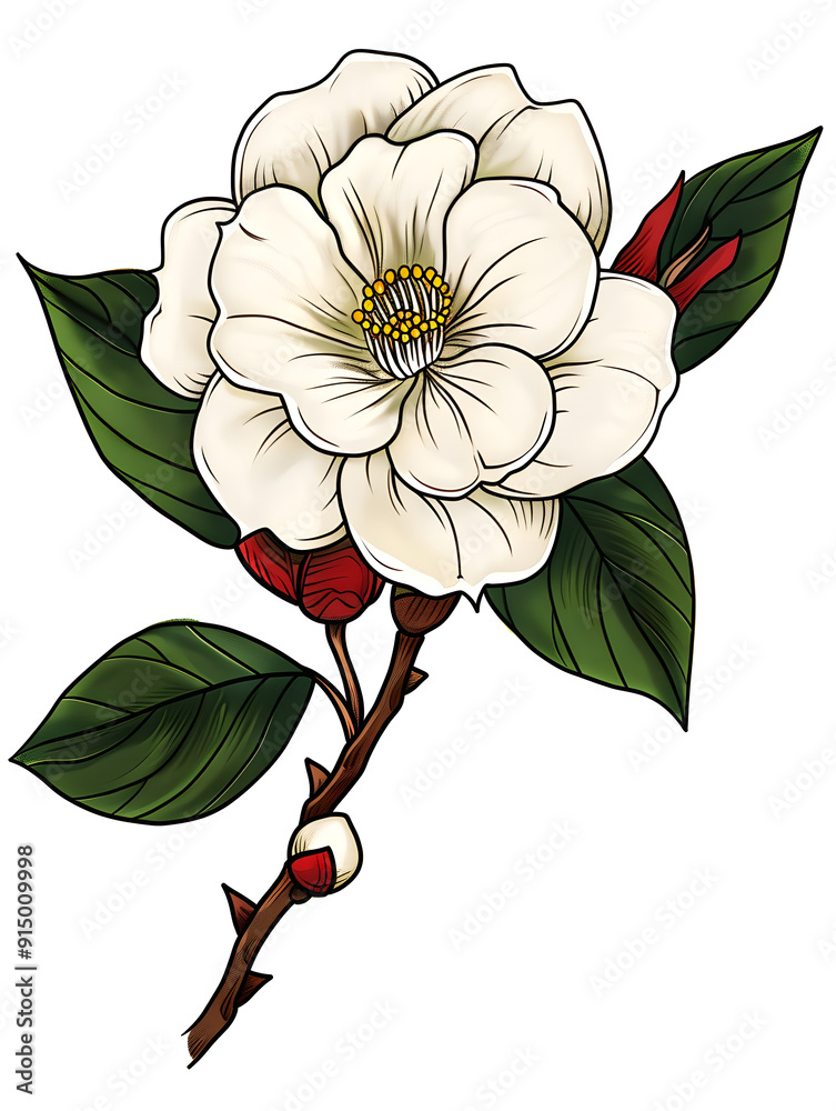 Wall mural Camellia flower traditional tattoo illustration