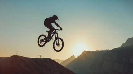 A man is riding a bike and jumping over a ramp