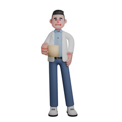 Male Doctor Cartoon Character. Doctor Holding a Cup of Coffee or Tea. 3D Illustration