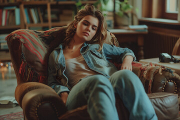 Obraz premium Drug and alcohol treatment, psychotherapist working with drug addicted young woman indoors