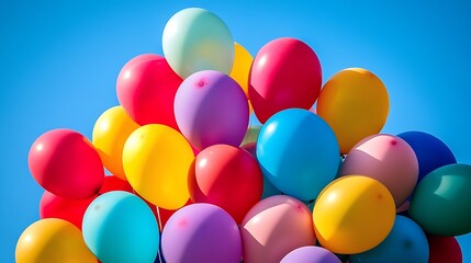 Colorful Balloons in a Clear Sky: Perfect for Celebrating Joyful Moments and Special Occasions
