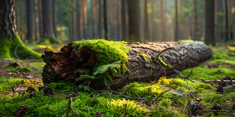 Mossy Log in a Forest Photo