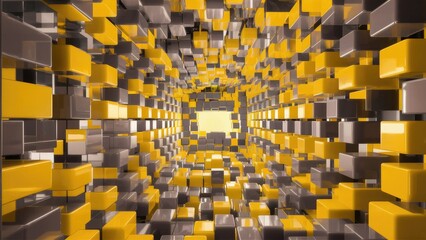 Modern artistic ambiance with an abstract 3D grid of yellow and gray cubes 3D illustration