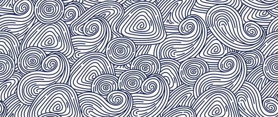 Japanese blue wave background vector. Wallpaper design with blue and white seamless ocean wave pattern backdrop. Modern luxury oriental illustration for cover, banner, website, decor, border.