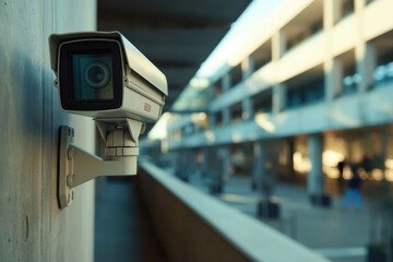 Ptz or pan-tilt-zoom camera on the wall of building