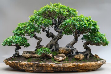 A Forest Bonsai arrangement with multiple trees, displayed on a plain background