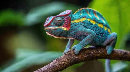 Obraz premium A Vibrant Chameleon Perched on a Branch